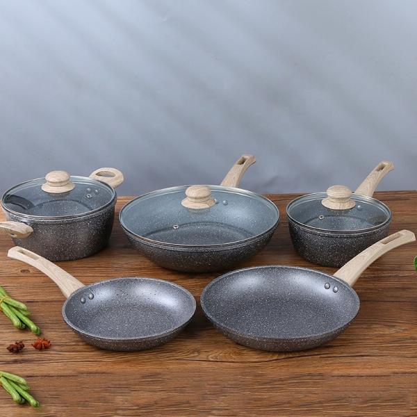 Various Models Grey Kitchen Cookware Sets Maifan Stone With Anti Heat Handle
