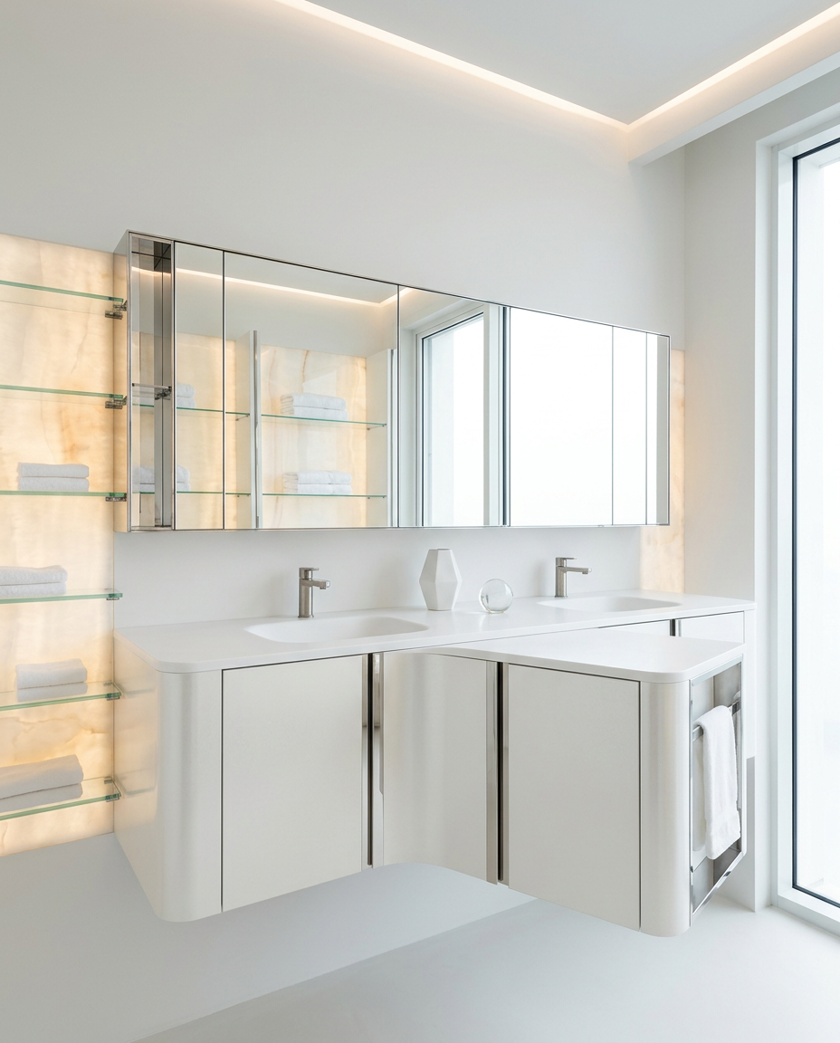 Luminous Pearl Vanity with Mirror-Polished Accents in 304 Stainless Steel