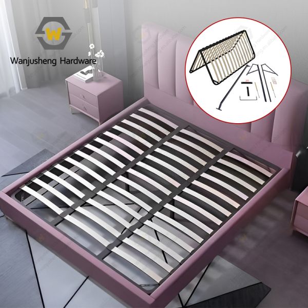 Foldable Double Bed with Hardware Kit Furniture Spare Parts Metal Tatami Bed Frame for Rental House