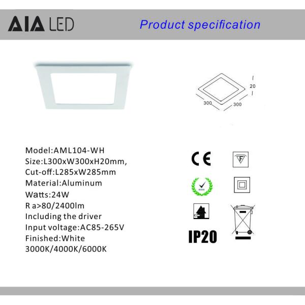 300x300mm 24W Commercial LED panel light/led downlight for office