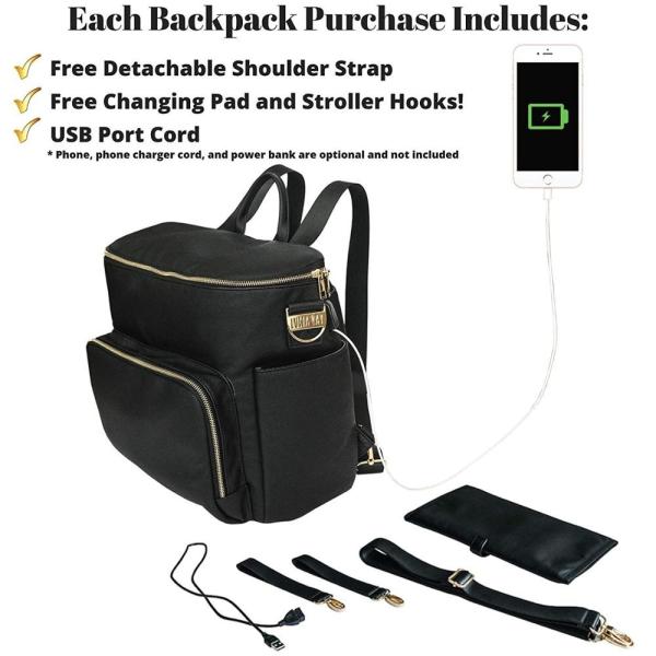 3 ways wearing Premium Vegan Leather Baby Diaper Backpack USB Charging Port