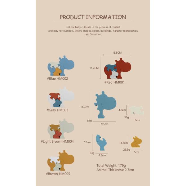Food Grade Silicone Infant Jigsaw Puzzles BPA Free Eco Friendly Hippo Shape