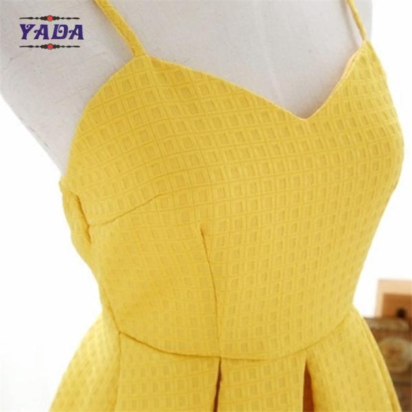El estilo coreano verano amarillo espagueti corta sombrilla señoras vestido elegante algodón vestidos de mujeres a bajo precio