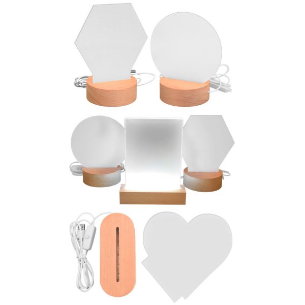 Sublimation Led Acrylic Photo Frame Blanks Wood Base Acrylic Picture Frames Lamp Custom Printing