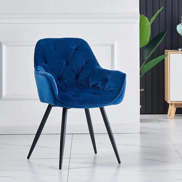 Modern Velvet Upholstered Dining Chair with Metal Legs
