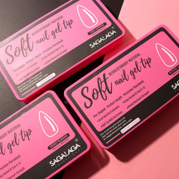 SAGALAGA XS Size Soft Gel Nail Tips in Pink Nail Box for Professional Salon Medium Short Almond Square Extensions