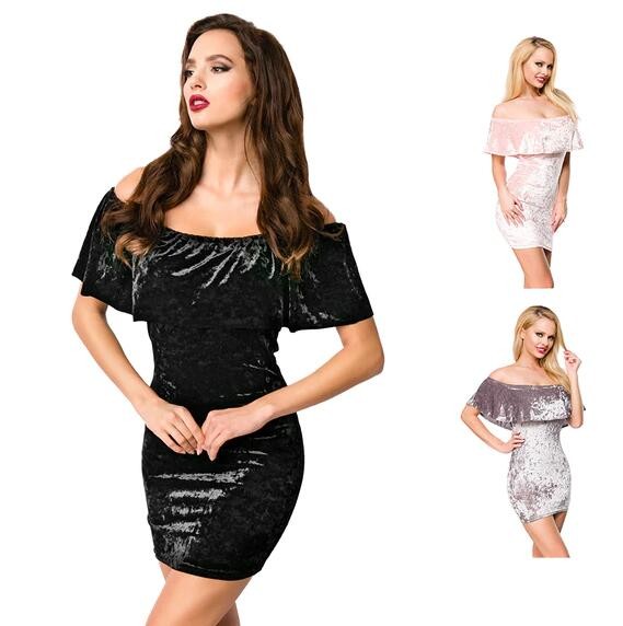 Fashion Lady Off-Shoulder Velvet Dress