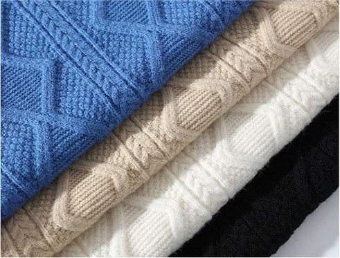 Men's Crew Neck Sweater Knitted with Thick Fabric and Patchwork Pattern in Winter