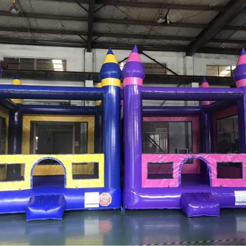 Purple Castle Inflatable Bounce House with Mesh Safety Walls for Kids Parties