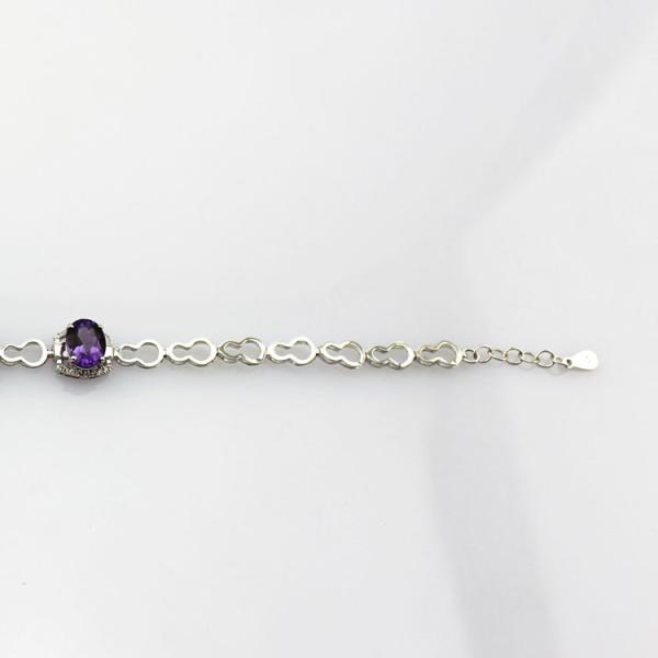 Fashion Jewelry Created Aemthyst Cubic Zircon 925 Silver Link Chain Bracelet (H02)