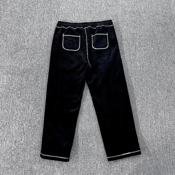 Custom Embroidery logo Corduroy Sweat Pants Trousers Letter Patchwork Wide Leg Baggy Straight Fit Cut Sew Sweatpants Men