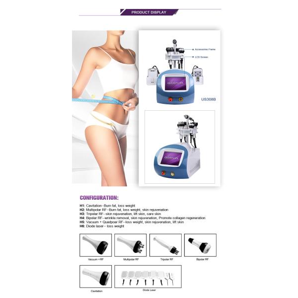 Beauty Salon Vacuum Cavitation System / Beauty Slimming Machine 6 Handles