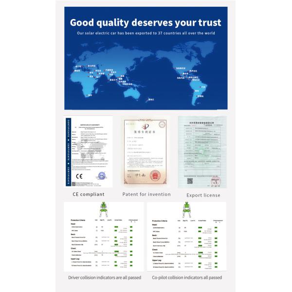 2024 Eléctrico Máximo alcance de 400 km Autos eléctricos 4 ruedas panel solar Car LHD Logotipo delantero Posición del conductor trasero