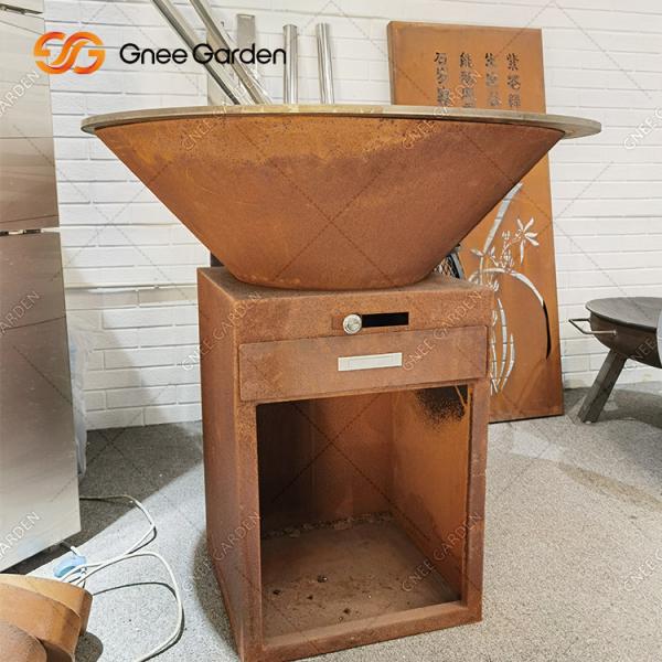 Wood Burning Corten Steel Outdoor BBQ Table Fire Pit Charcoal Barbecue Grill