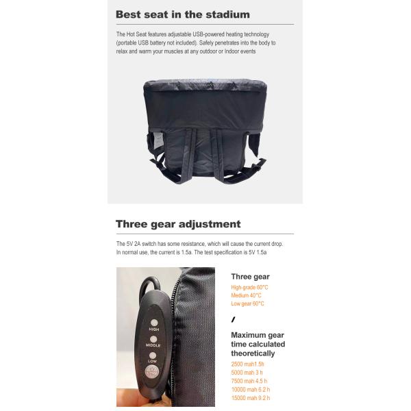 Outdoor Sports Football Heated Stadium Seats Steel Fabric Heated Folding Stadium Chair