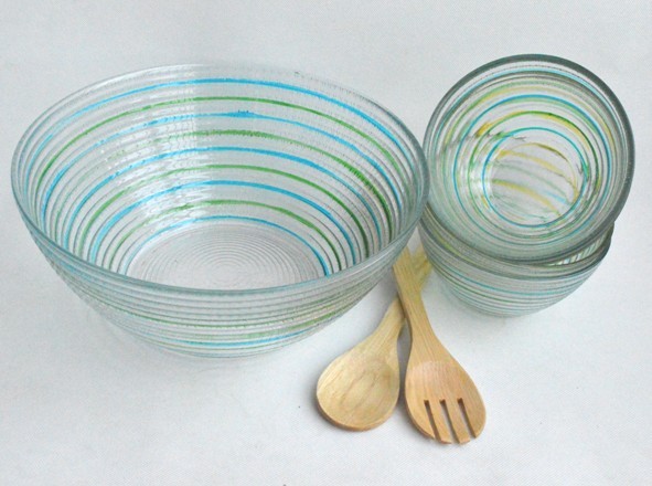 glass salad bowl set