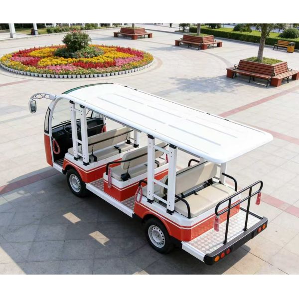 Semi-Enclosed Electric Sightseeing Tourist Bus 8 Seats 4 Rows Lead-Acid Battery Travel Club Transport