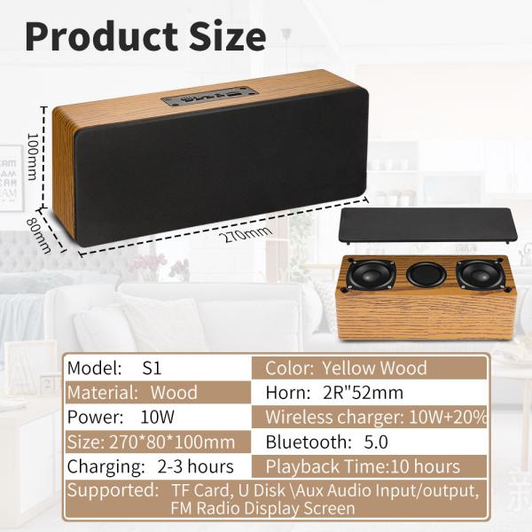 Mini Wood Bluetooth Speaker de pouco peso, orador 10W portátil com rádio
