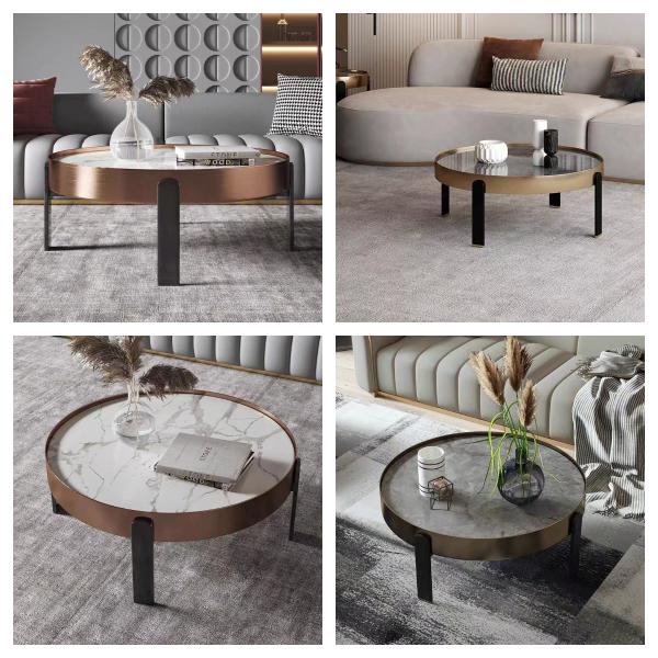 Table à café en céramique en marbre en acier lux