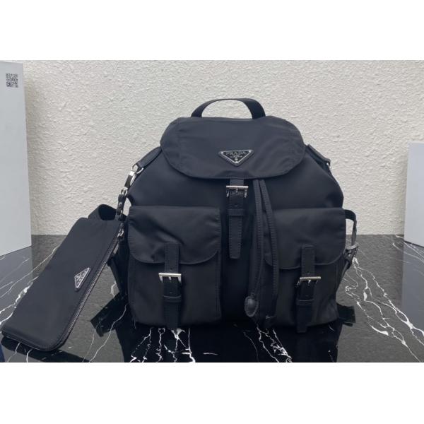 Detachable Small Blue 30cm Womens Nylon Backpack Triangle Logo