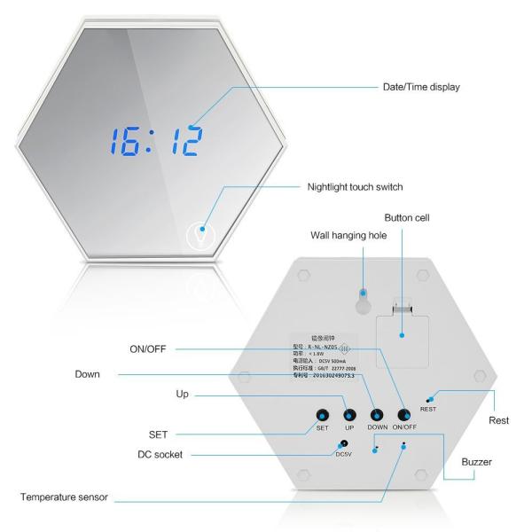 Multi-function Led Digital Alarm Clock Night Light Temperature Display Mirror Thermometer Touch Sensing Table Lamp