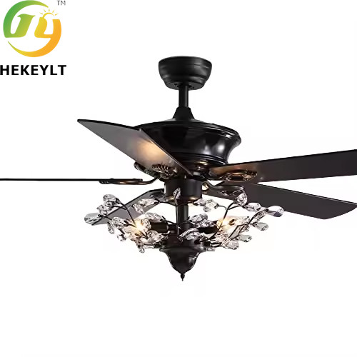 Luces de cristal de lujo silencioso inteligente control remoto ventilador de techo de 52' de metal y vidrio