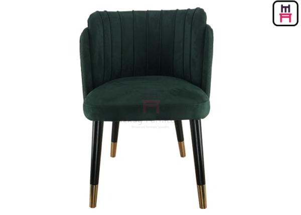 Upholstered Shell Shape Green Color Velvet Wood Restaurant Chairs with copper crown feet