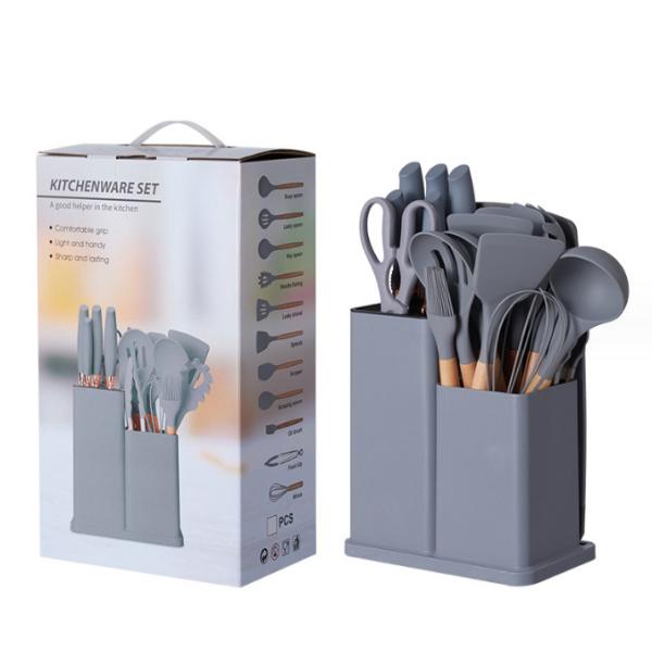 19 Pcs Wooden Handle Silicone Kitchenware Set for Cooking Tools and Stocked Restaurant