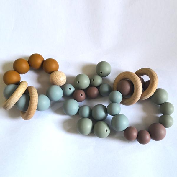 New Color BPA Free Baby Chew Necklace Round Silicone Teething Beads Brown/pink/orange/green/blue or Custom Color DL13-005 CN;GUA