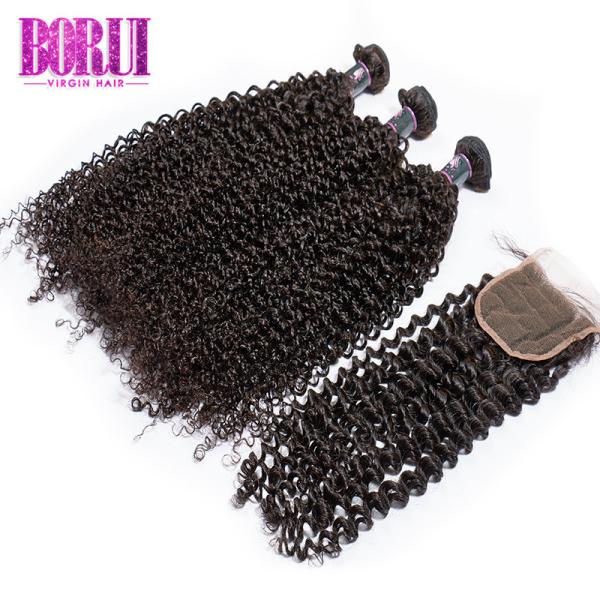Customized Part  Virgin Peruvian Human Hair With Closure Peruvian Virgin Jerry Curly
