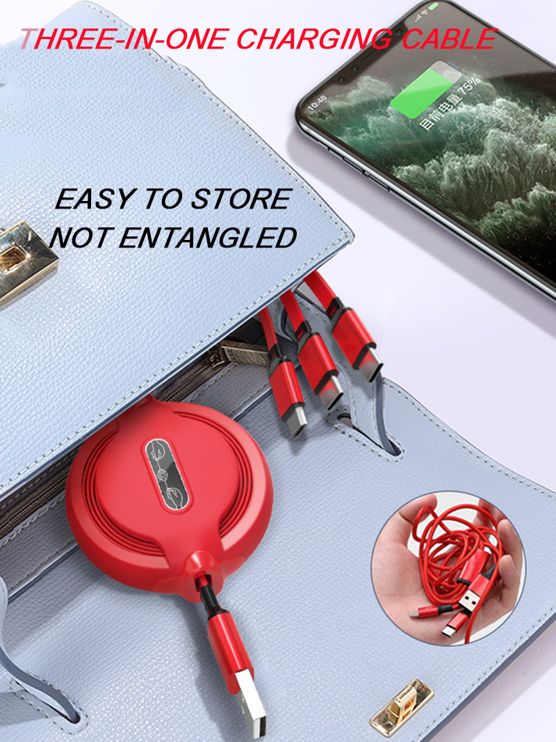 Retractable 3 в 1 передаче данных зарядного кабеля USB 2,0 Extendable