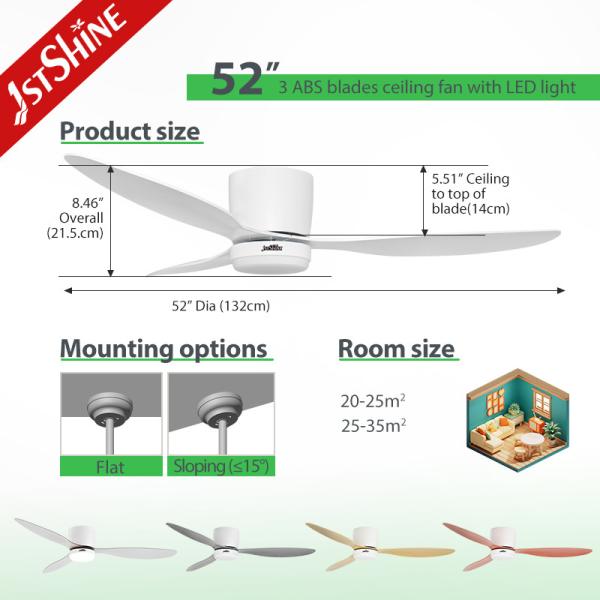 Ventilador de teto ajustável com controle remoto com luz LED de 3 cores e design de montagem de flush