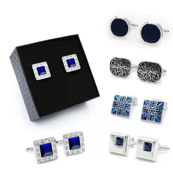 Metal Square Diamond Cufflinks Blue Color Fo Men Shirts Alloy Copper Material