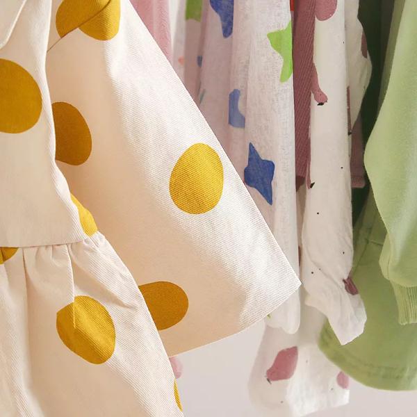 Pink Lapel 110CM Spring Children'S Clothing Coat Polka Dot Pattern