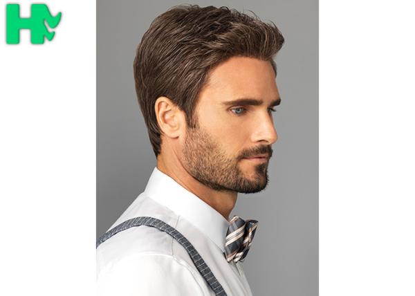 Bright Silky Straight Men Hair Wig With Normal Lace Cap Construction
