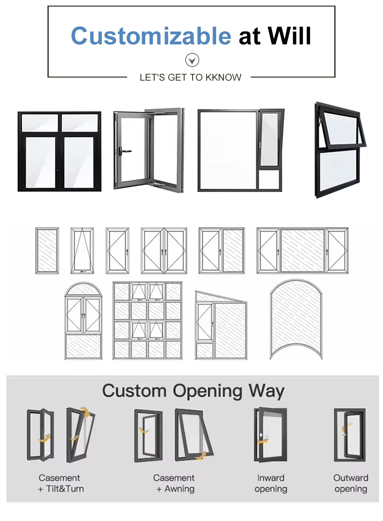 Soundproof Thermal Break Aluminum Alloy Casement windows Custom Windows Doors windows Aluminium Accessories for House