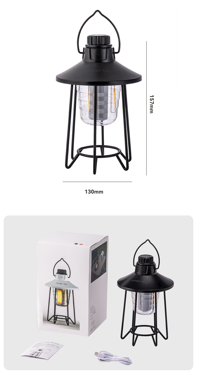 Retro Design Outdoor Camping Lantern Usb Rechargeable Camping Light With Hook