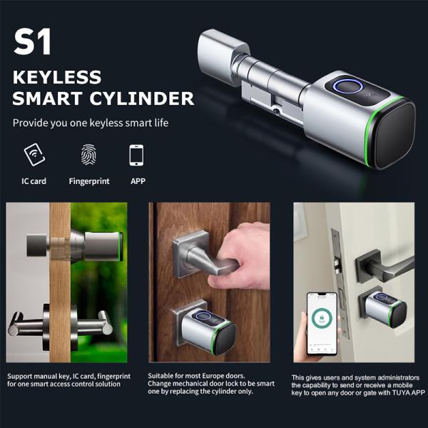 Tuya Ttlock Smart Cylinder Door Lock Biometric Euro Standard Electronic Fingerprint Smart Card Unlock