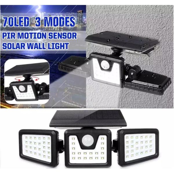 Adjustable 132 LED Solar Wall Lights 3 Head Motion Sensor Lights for Porch Garden Patio Yard 6000K