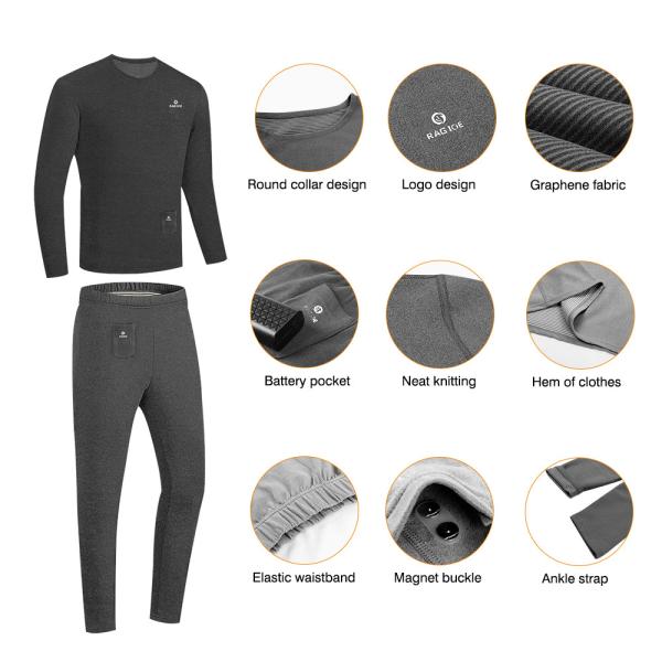 Winter Electric Heated Underwear Set Fleece Thermal Tops Pants Ski Heating Body Suit
