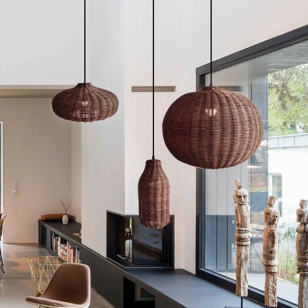 Dining Room Lamp Cafe LED farmhouse Village Vintage Handmade Wicker Pendant Light(WH-WP-112)