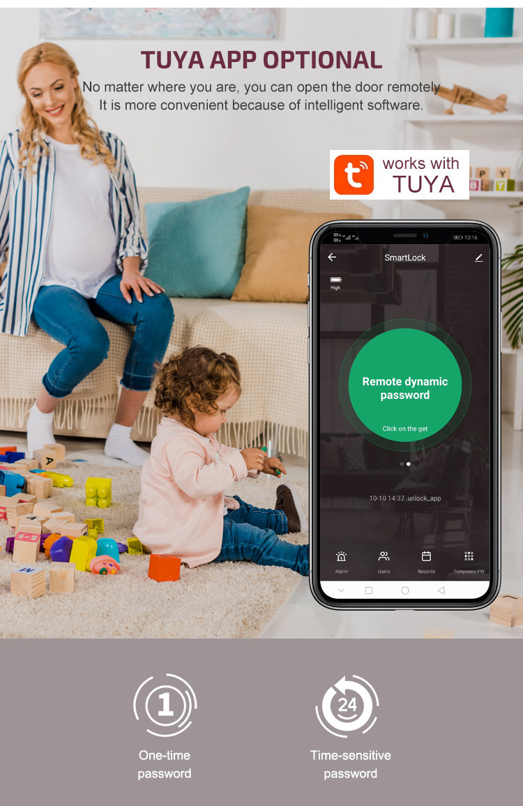 Замок отпечатка пальцев цифров электрического замка Wifi ПРИЛОЖЕНИЯ Tuya умного биометрический