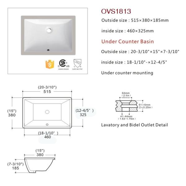 Bathroom Ada фарфора уступчивый коммерчески тонет отполированное ровное Undermount