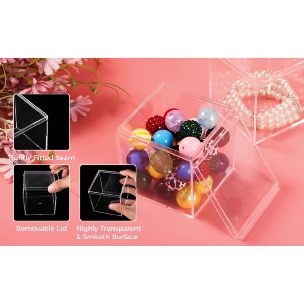Acrylic Square Cube 4 X 4 X 4 Inches, Small Clear Plastic Display Boxes With Lids, Clear Acrylic Storage Square Cube Boxes, Display Case Container For Candy Jewelry Tiny Items