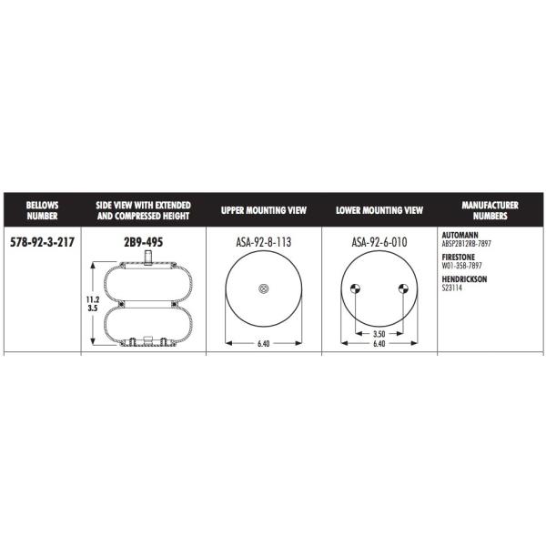 578-92-3-217 2B9-495 Goodyear Air Spring For HENDRICKSON S23114