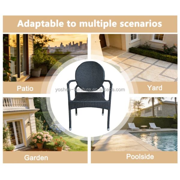 Yoshen French Bistro Chair Blue Outdoor Black Rattan Dining Arm Chair Lightweight Durable Stackable Contemporary Metal