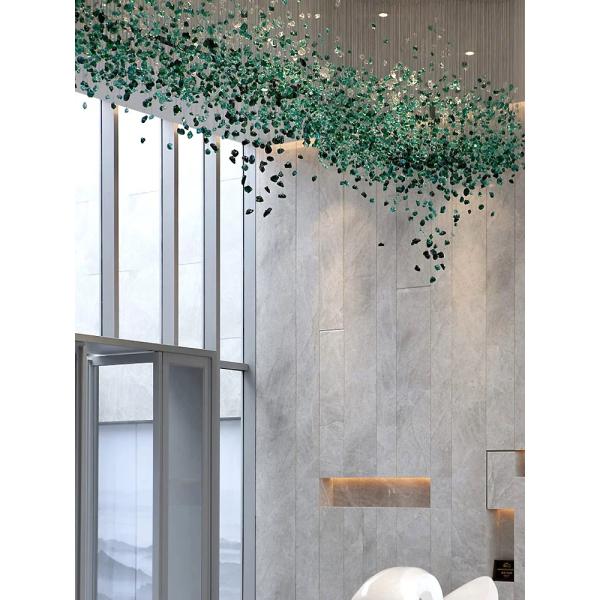 Hôtel Bar Chandelier de cristal Grand salon d'ingénierie Lumière verte transparente lampe en verre de pierre lampe personnalisée