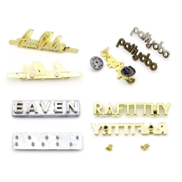 Premium Metal Separated Letter Logo Bag Accessories Hollow Brand Name Label