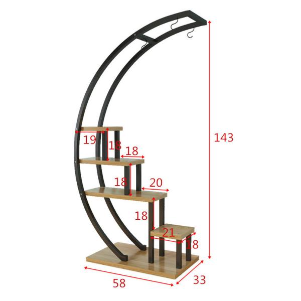 Metal Plant Stand Creative Half Moon Shape Ladder Flower Pot Stand Rack for Home Patio Lawn Garden Balcony Holder