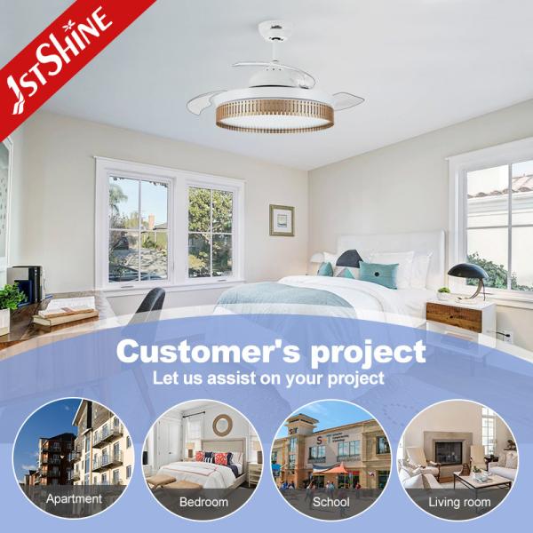 6 Speed Modern Retractable Ceiling Fan With 3 color LED Light